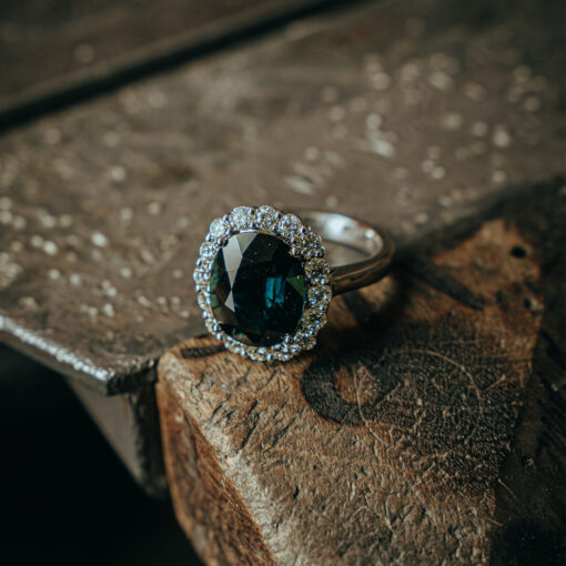 Australian Sapphire & Diamond Halo Ring - Image 2