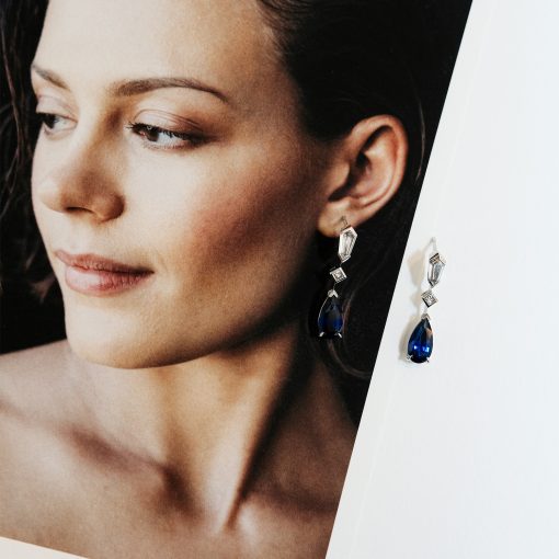 Sapphire & Diamond drop Earrings - Image 2