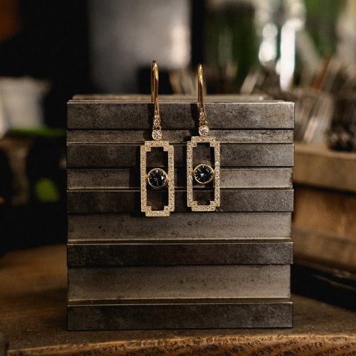 Yellow Gold Sapphire Deco Earrings - Image 2
