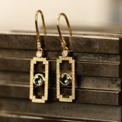 Yellow Gold Sapphire Deco Earrings